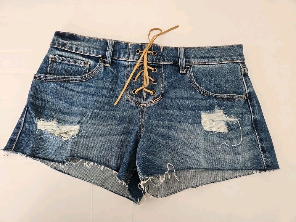 Hollister Vintage Baggy Shorts Women's Size 26 Blue Low rise Distressed Cut Off